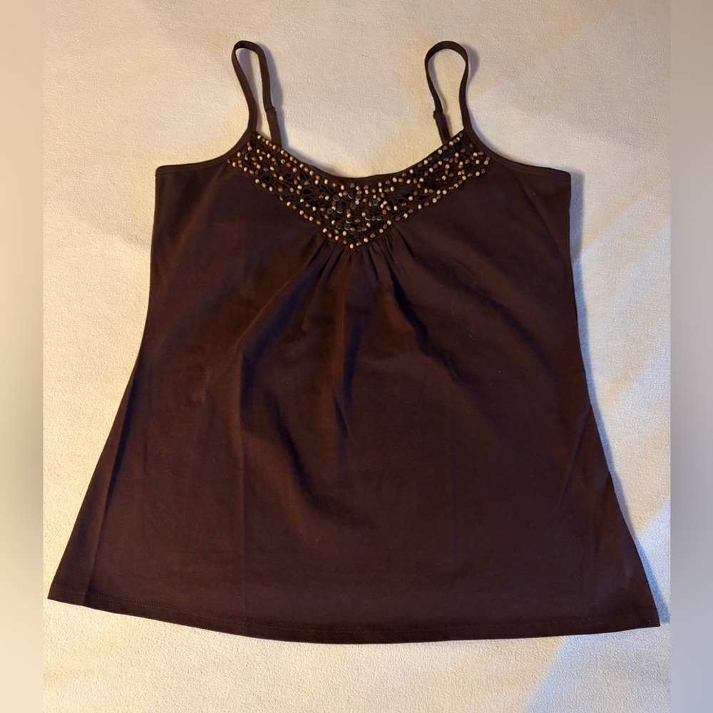 Beaded Brown Women's Camisole Tank Top 100% Cotton